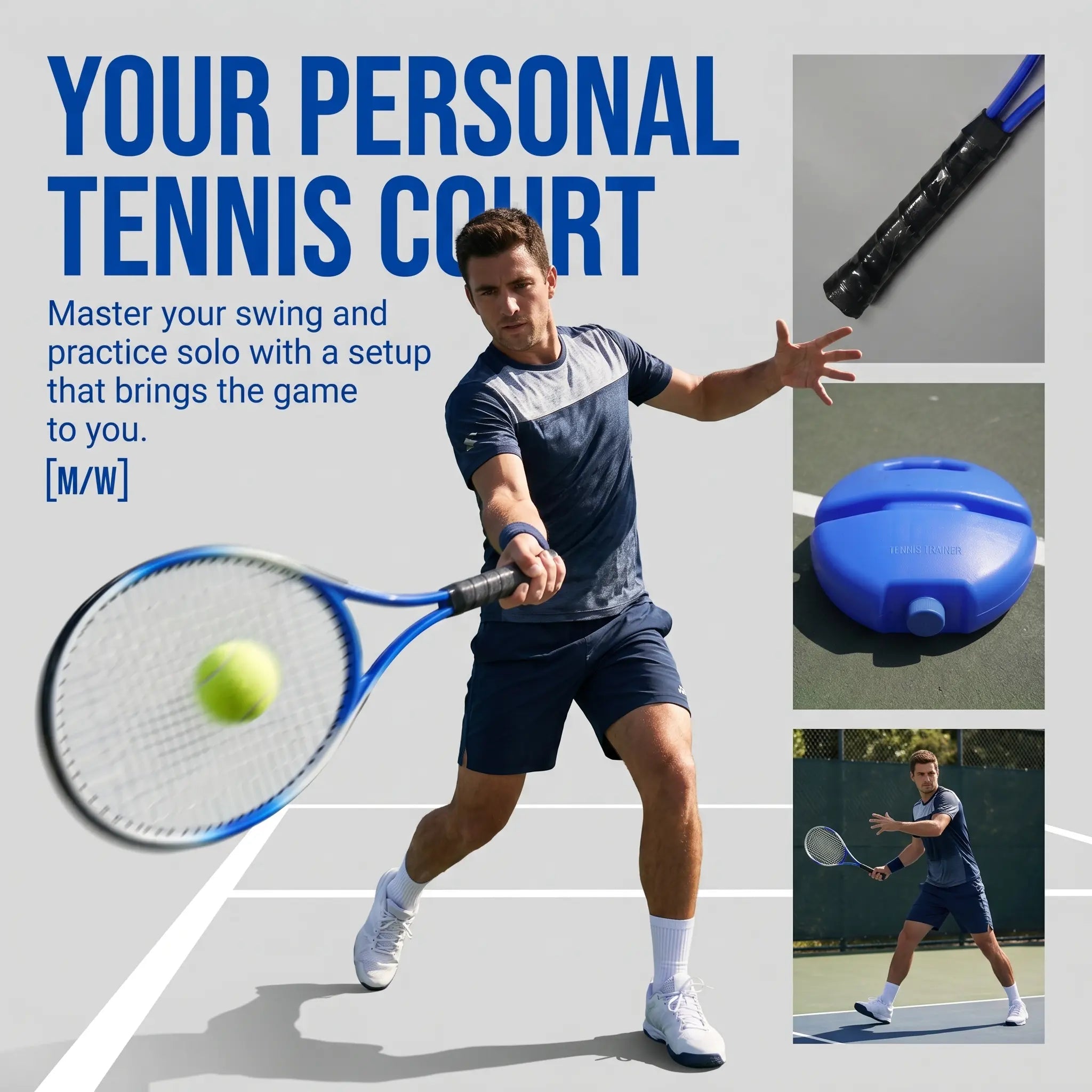 Professional Solo Tennis Trainer Rebound Set with Racket and Two Balls - Portable Self-Practice Equipment