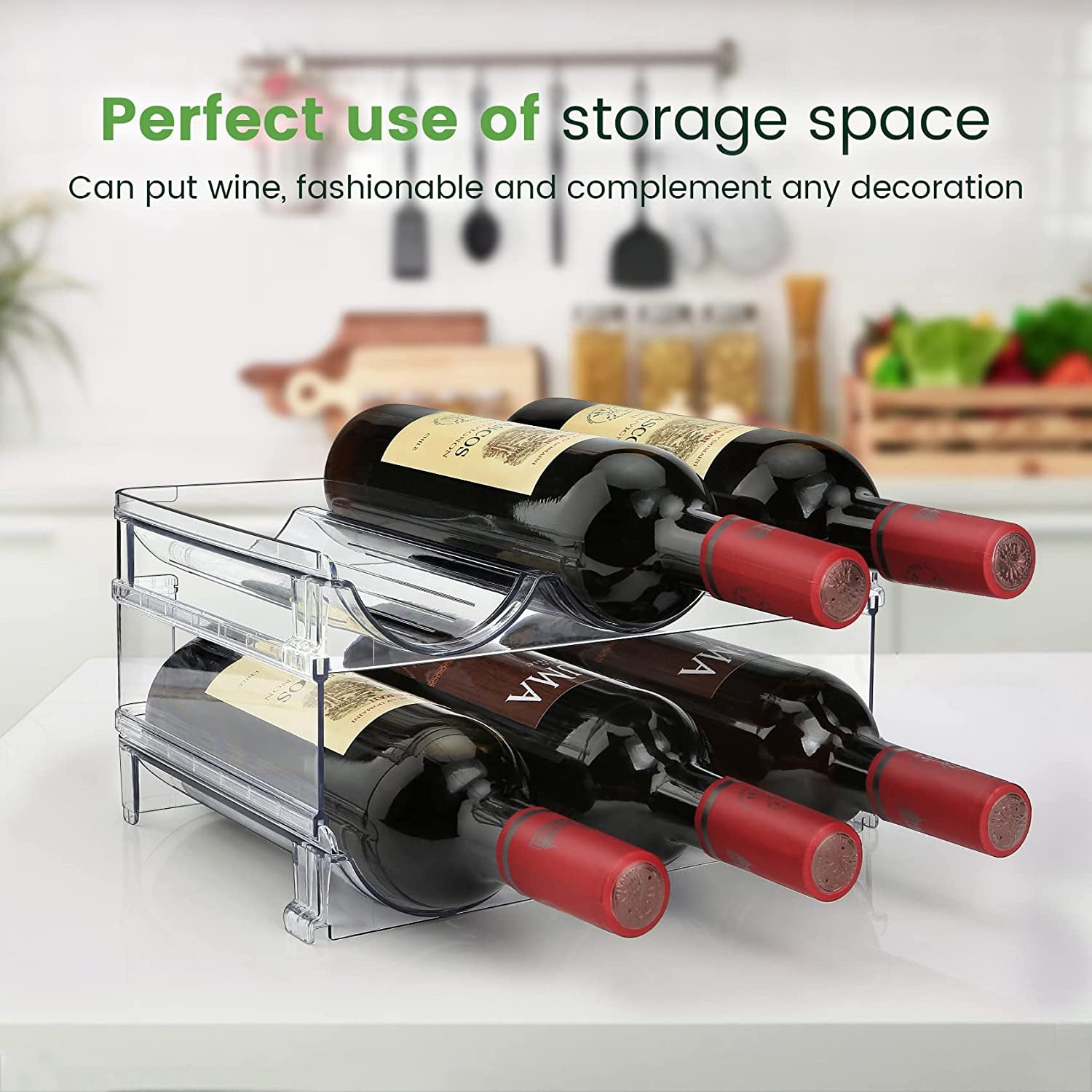 Water Bottle Storage Organizer Set - 2 Pack Stackable Rack for Cabinet Use