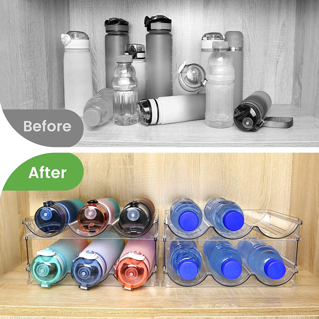 Water Bottle Storage Organizer Set - 2 Pack Stackable Rack for Cabinet Use
