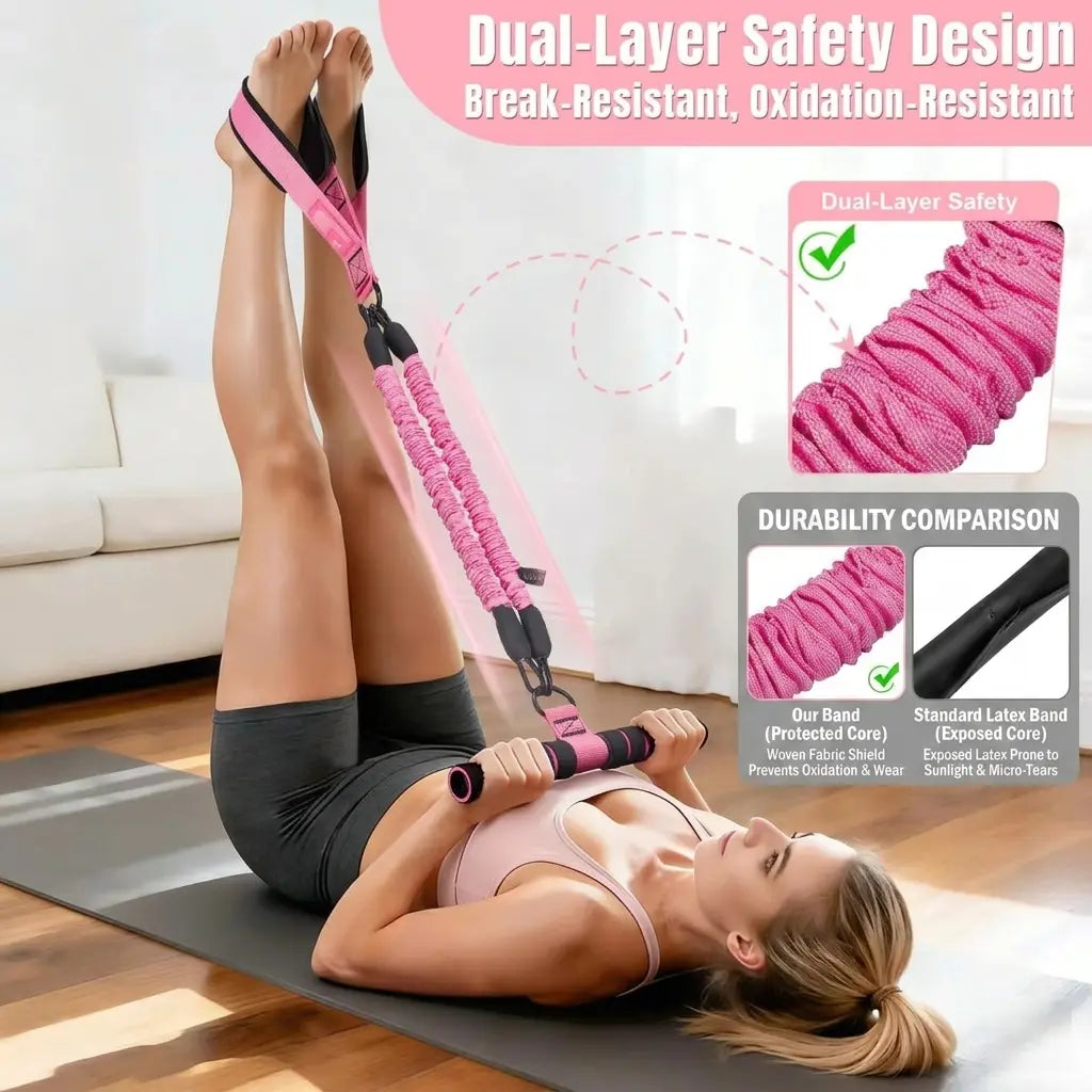 Professional Adjustable Resistance Band Set with Padded Handles, Foot Straps, and 90Lb Dual-Layer Safety Bands - Versatile Portable Fitness Solution for Bodybuilding and Multi-Exercise Training