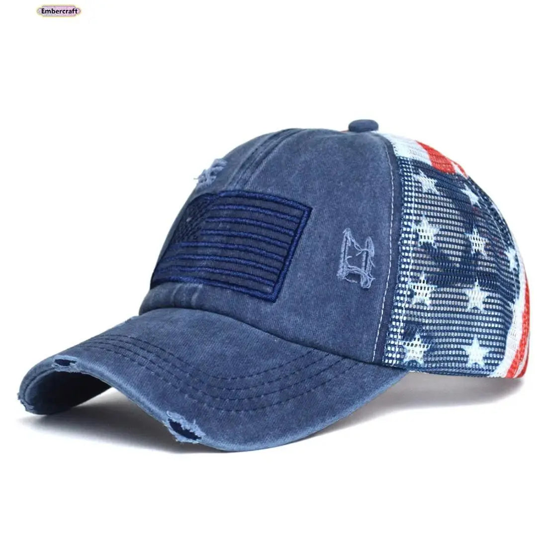 Women's Vintage American Flag Trucker Hat - Distressed Washed USA Patriotic Baseball Cap with Retro Mesh Back and Adjustable Snapback for Summer Outdoor Wear