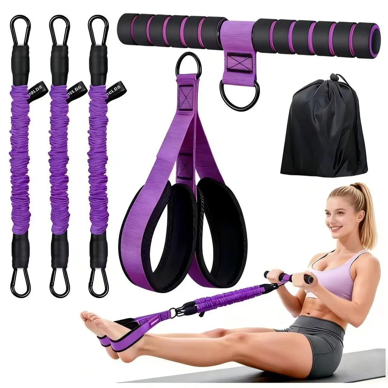 Professional Adjustable Resistance Band Set with Padded Handles, Foot Straps, and 90Lb Dual-Layer Safety Bands - Versatile Portable Fitness Solution for Bodybuilding and Multi-Exercise Training