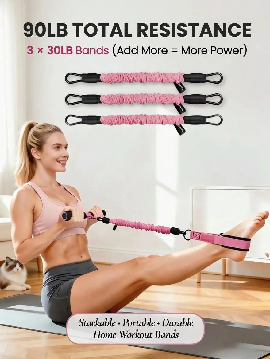 Professional Adjustable Resistance Band Set with Padded Handles, Foot Straps, and 90Lb Dual-Layer Safety Bands - Versatile Portable Fitness Solution for Bodybuilding and Multi-Exercise Training
