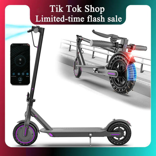 Adult Purple Electric Scooter with 19 MPH Top Speed, 350-Watt Motor, 14-18 Mile Range, Smart App Control, Portable Folding Design, 265 lbs Capacity, Eco-Friendly Option.