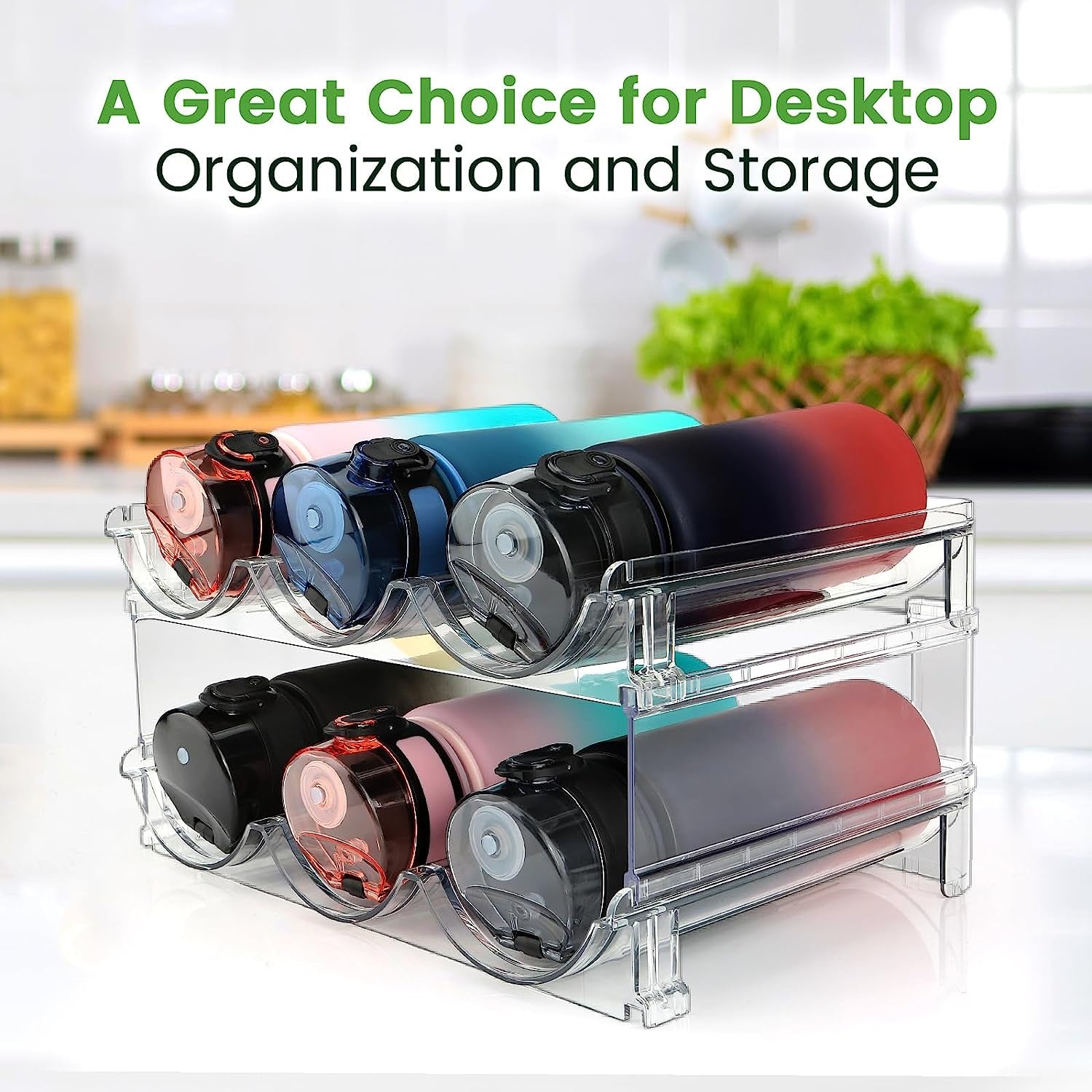 Water Bottle Storage Organizer Set - 2 Pack Stackable Rack for Cabinet Use