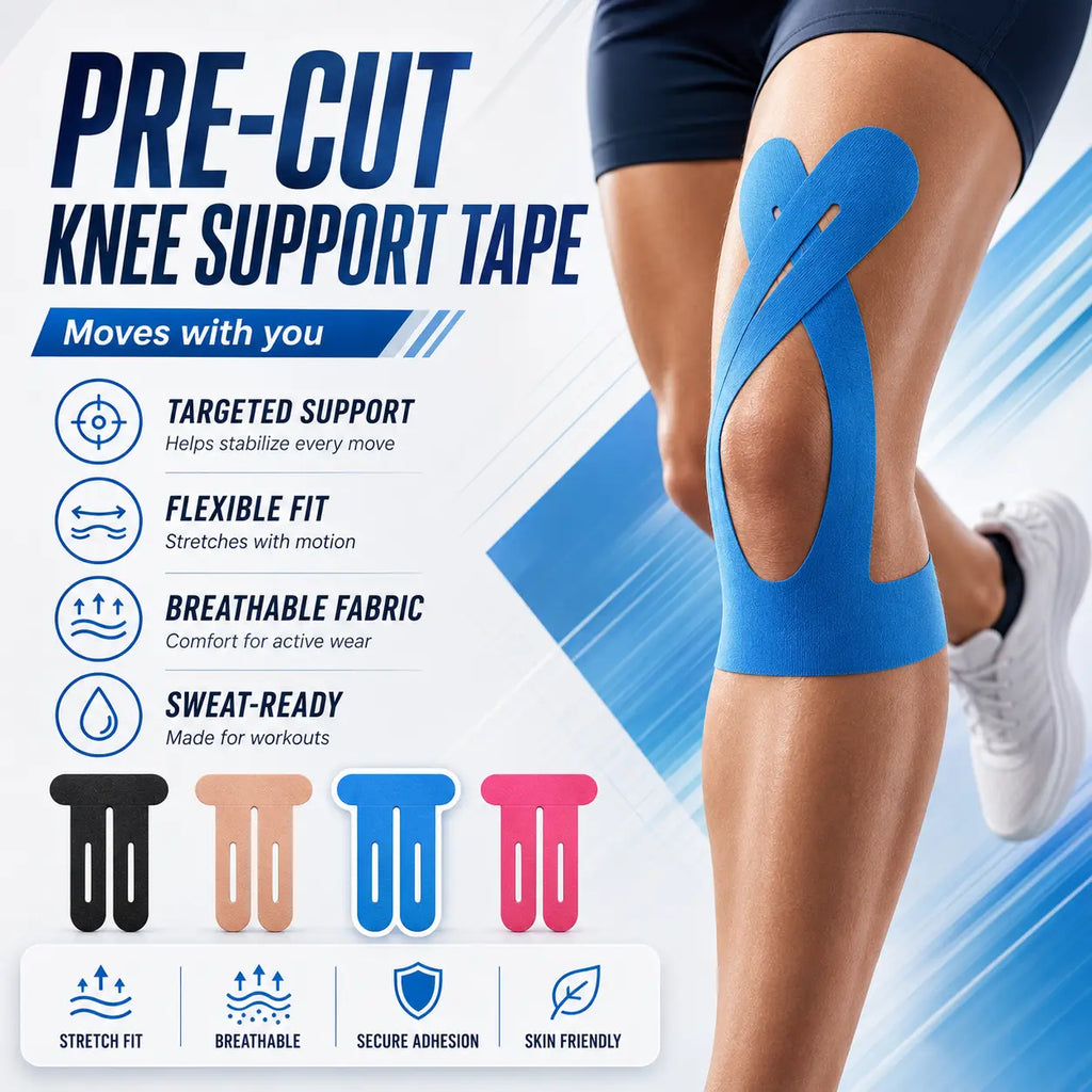Precut Waterproof Kinesiology Tape for Knee Support, 10 Pieces - Ideal for Running, Gym, Basketball, and Training