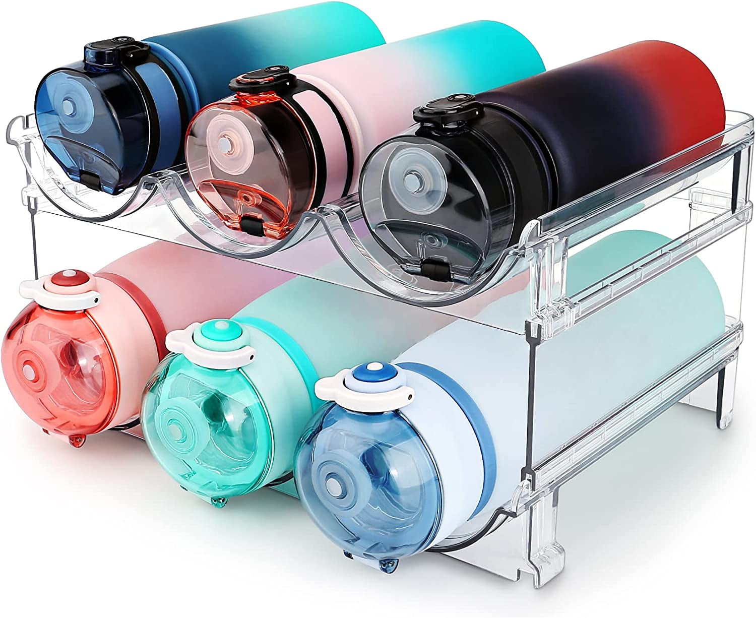 Water Bottle Storage Organizer Set - 2 Pack Stackable Rack for Cabinet Use