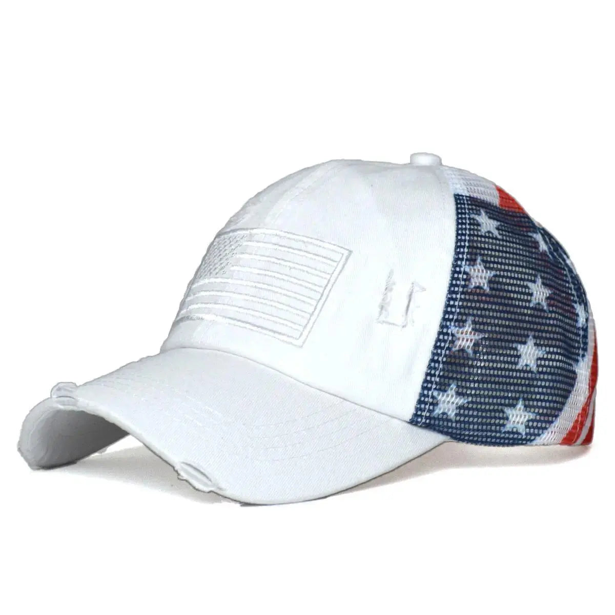 Women's Vintage American Flag Trucker Hat - Distressed Washed USA Patriotic Baseball Cap with Retro Mesh Back and Adjustable Snapback for Summer Outdoor Wear