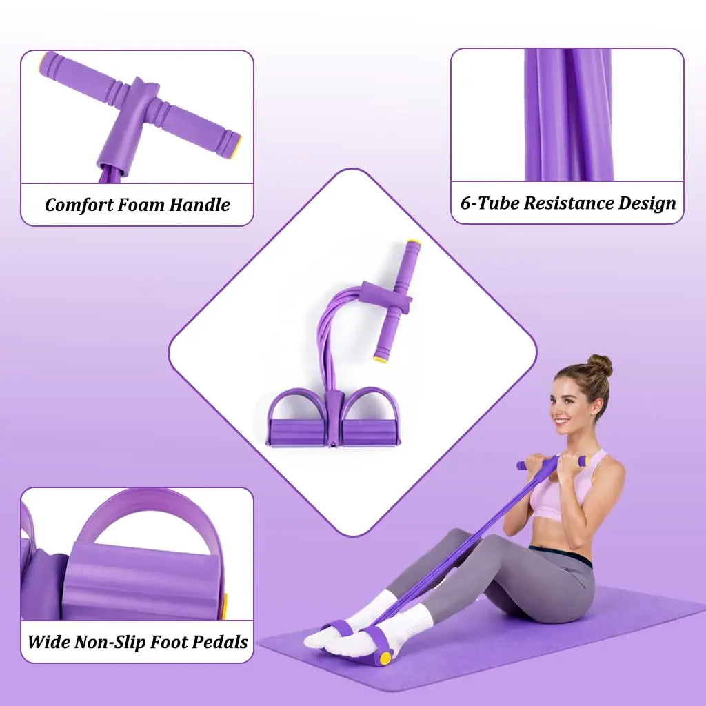 Portable Pedal Resistance Band System – Full Body Toning for Abs, Legs & Arms, Easy Home Gym & Pilates Workout Tool