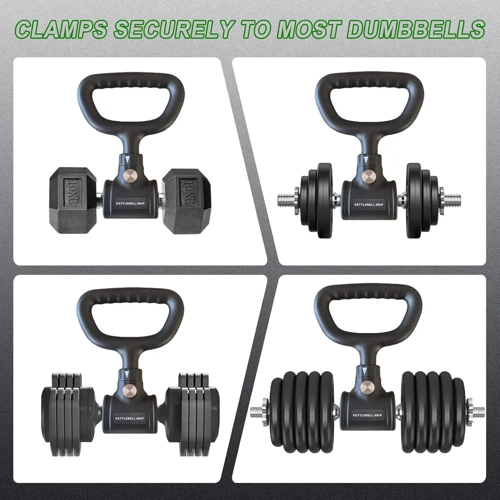 Kettlebell Conversion Handle with Ergonomic Non-Slip Grip for Dumbbells, Quick Installation and Double Locking Safety for Home Gym Use