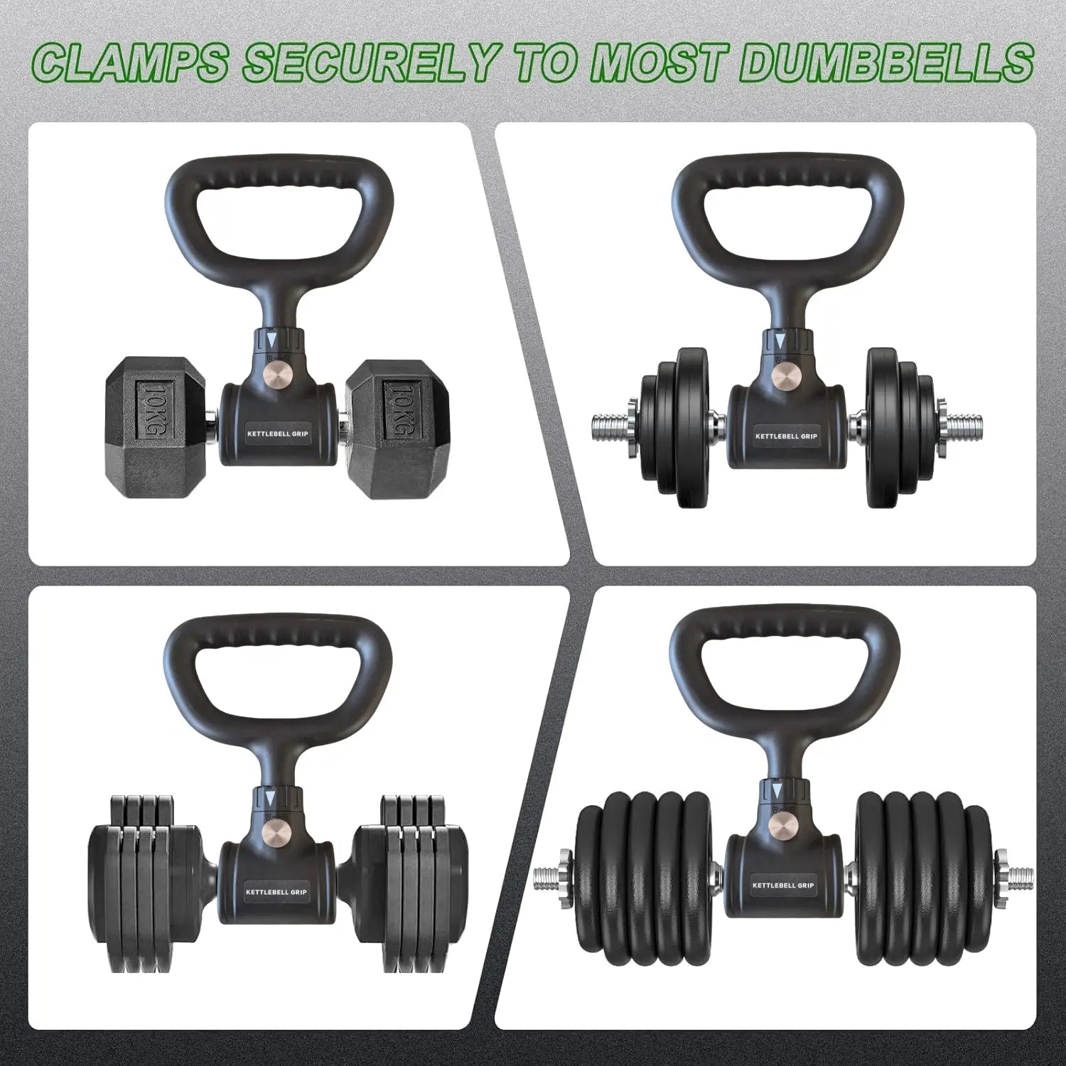 Kettlebell Conversion Handle with Ergonomic Non-Slip Grip for Dumbbells, Quick Installation and Double Locking Safety for Home Gym Use