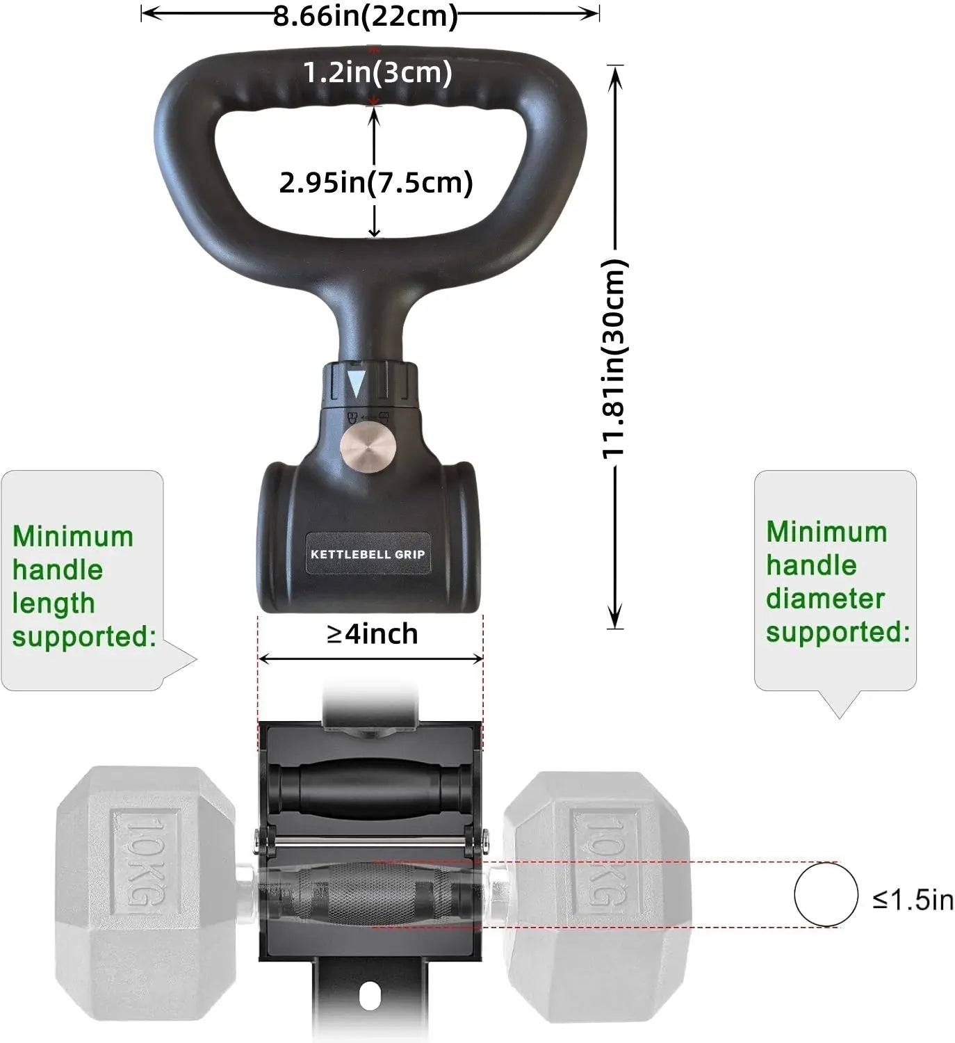 Kettlebell Conversion Handle with Ergonomic Non-Slip Grip for Dumbbells, Quick Installation and Double Locking Safety for Home Gym Use