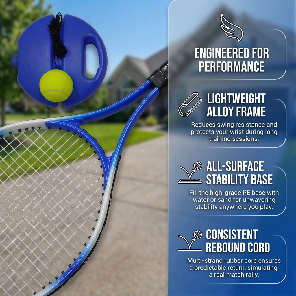 Professional Solo Tennis Trainer Rebound Set with Racket and Two Balls - Portable Self-Practice Equipment