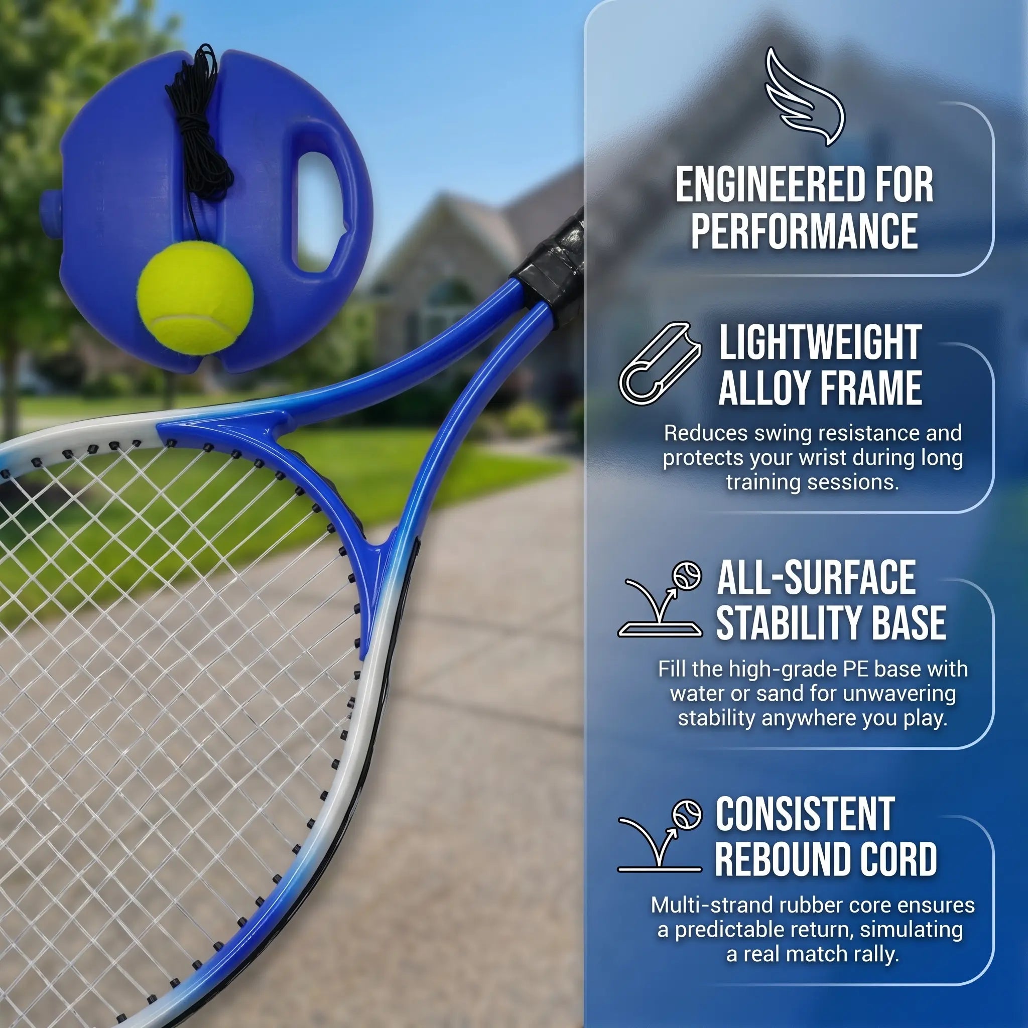 Professional Solo Tennis Trainer Rebound Set with Racket and Two Balls - Portable Self-Practice Equipment