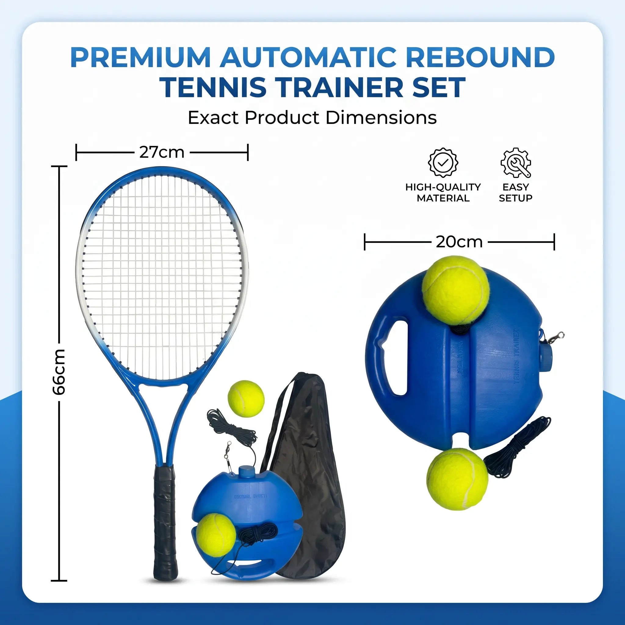 Professional Solo Tennis Trainer Rebound Set with Racket and Two Balls - Portable Self-Practice Equipment