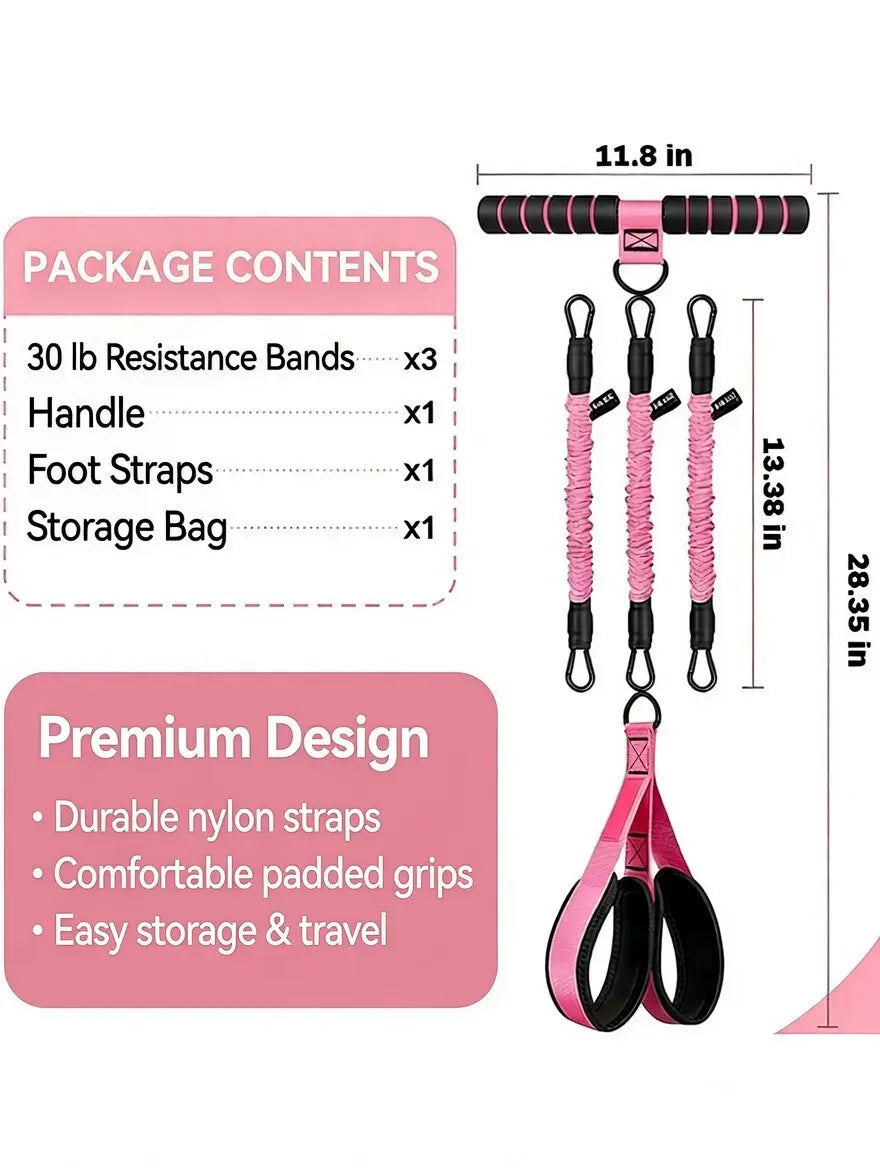 Professional Adjustable Resistance Band Set with Padded Handles, Foot Straps, and 90Lb Dual-Layer Safety Bands - Versatile Portable Fitness Solution for Bodybuilding and Multi-Exercise Training