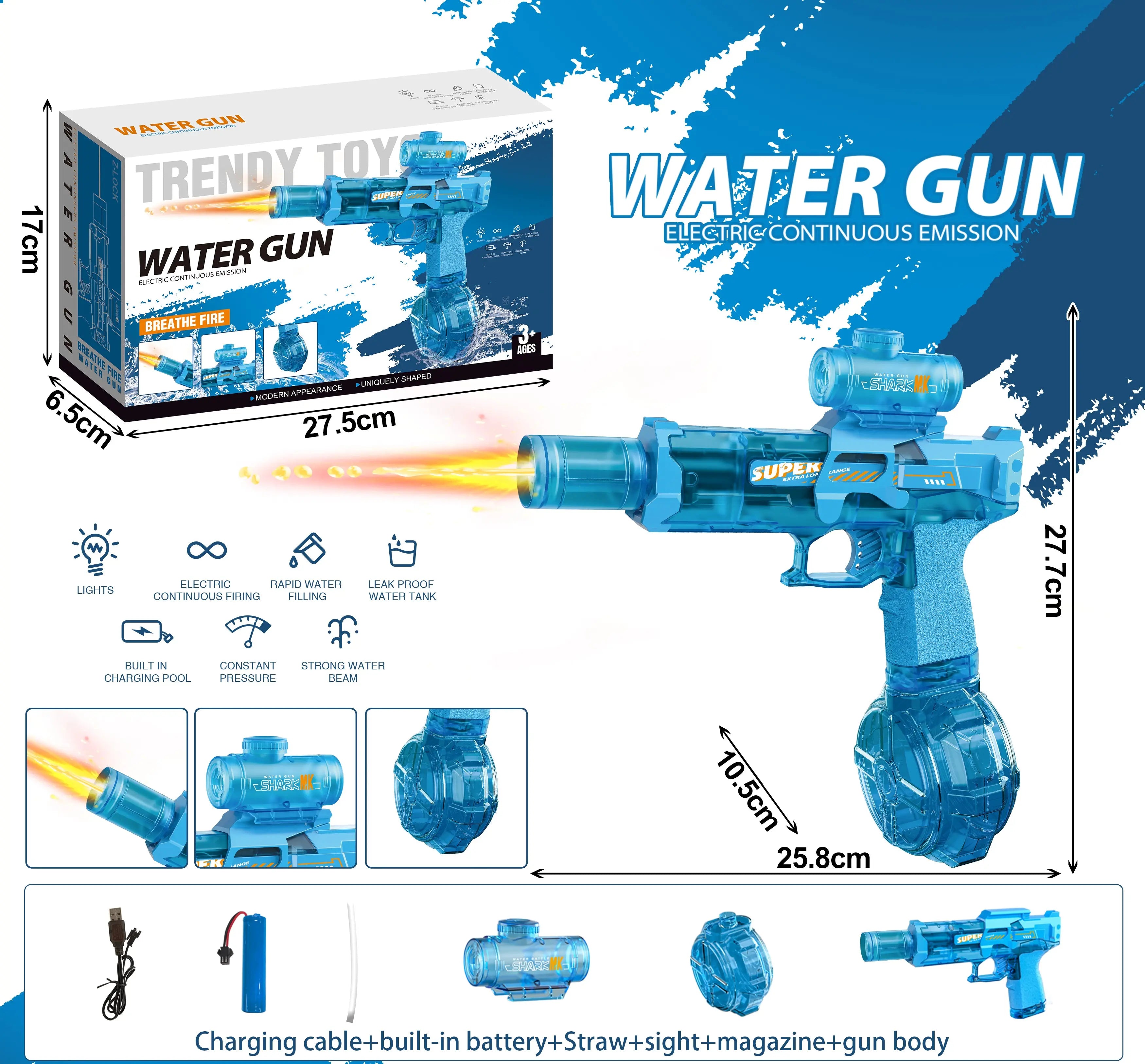 Electric Water Guns for Adults and Children - High-Power Automatic Water Blasters for Summer Fun, Pool and Beach Toys with Realistic Muzzle Flames