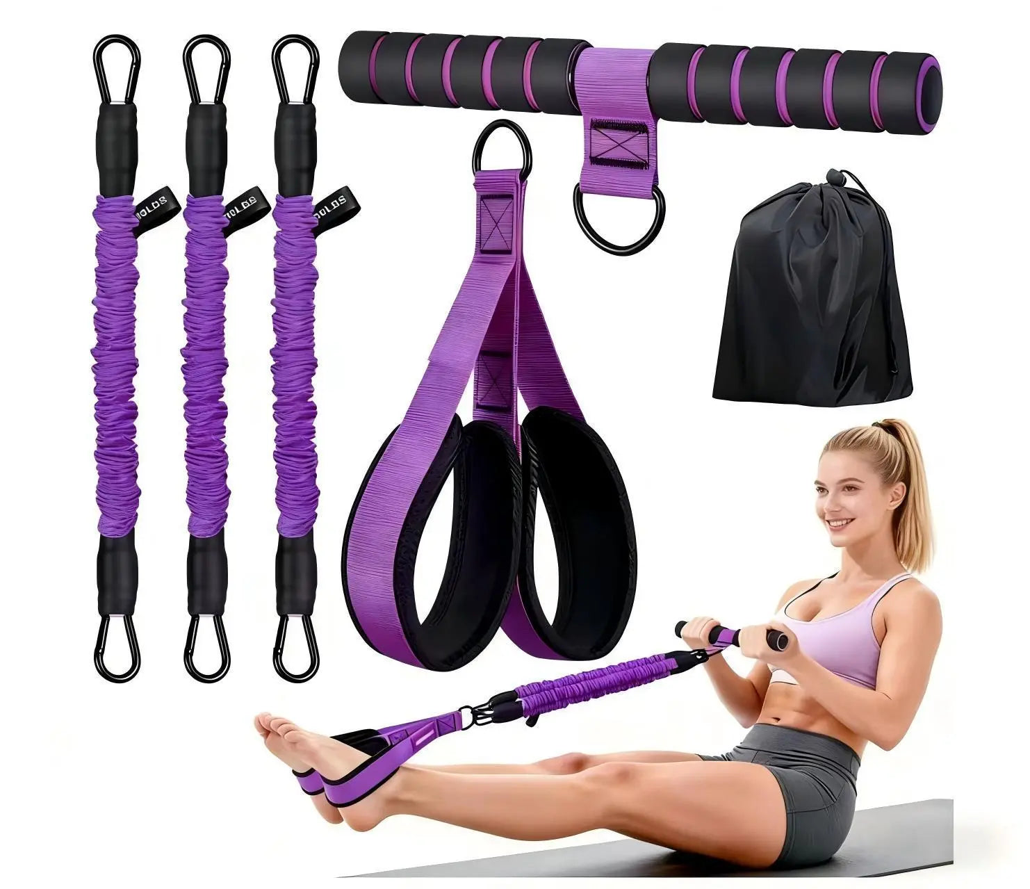 Professional Adjustable Resistance Band Set with Padded Handles, Foot Straps, and 90Lb Dual-Layer Safety Bands - Versatile Portable Fitness Solution for Bodybuilding and Multi-Exercise Training