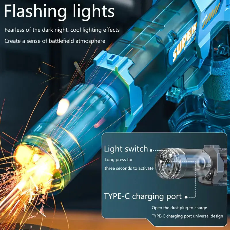 Electric Water Guns for Adults and Children - High-Power Automatic Water Blasters for Summer Fun, Pool and Beach Toys with Realistic Muzzle Flames