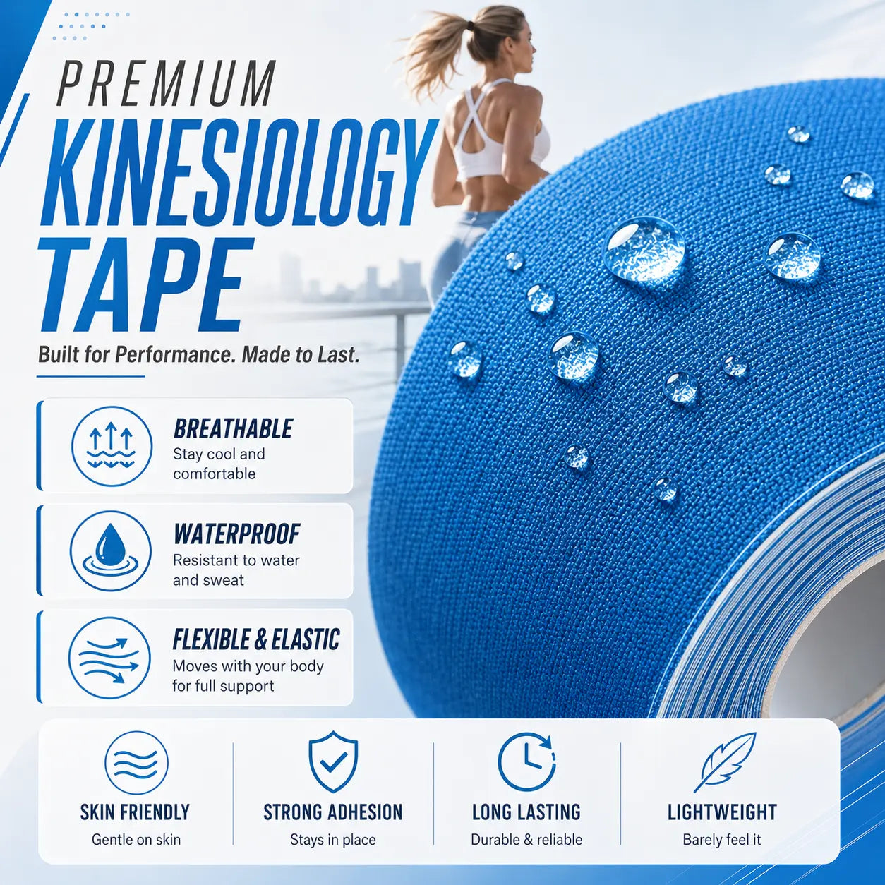 Precut Waterproof Kinesiology Tape for Knee Support, 10 Pieces - Ideal for Running, Gym, Basketball, and Training