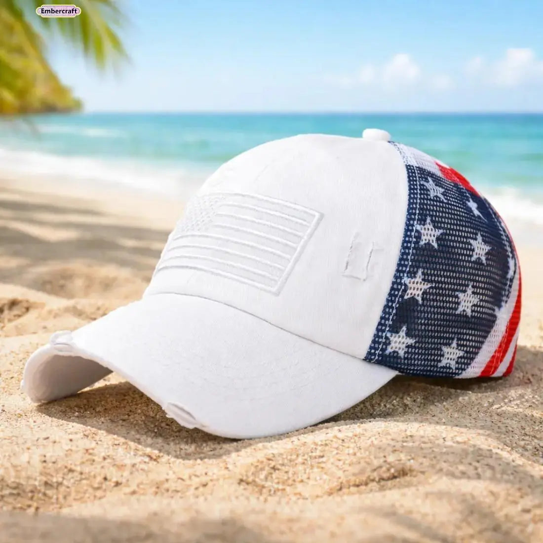 Women's Vintage American Flag Trucker Hat - Distressed Washed USA Patriotic Baseball Cap with Retro Mesh Back and Adjustable Snapback for Summer Outdoor Wear