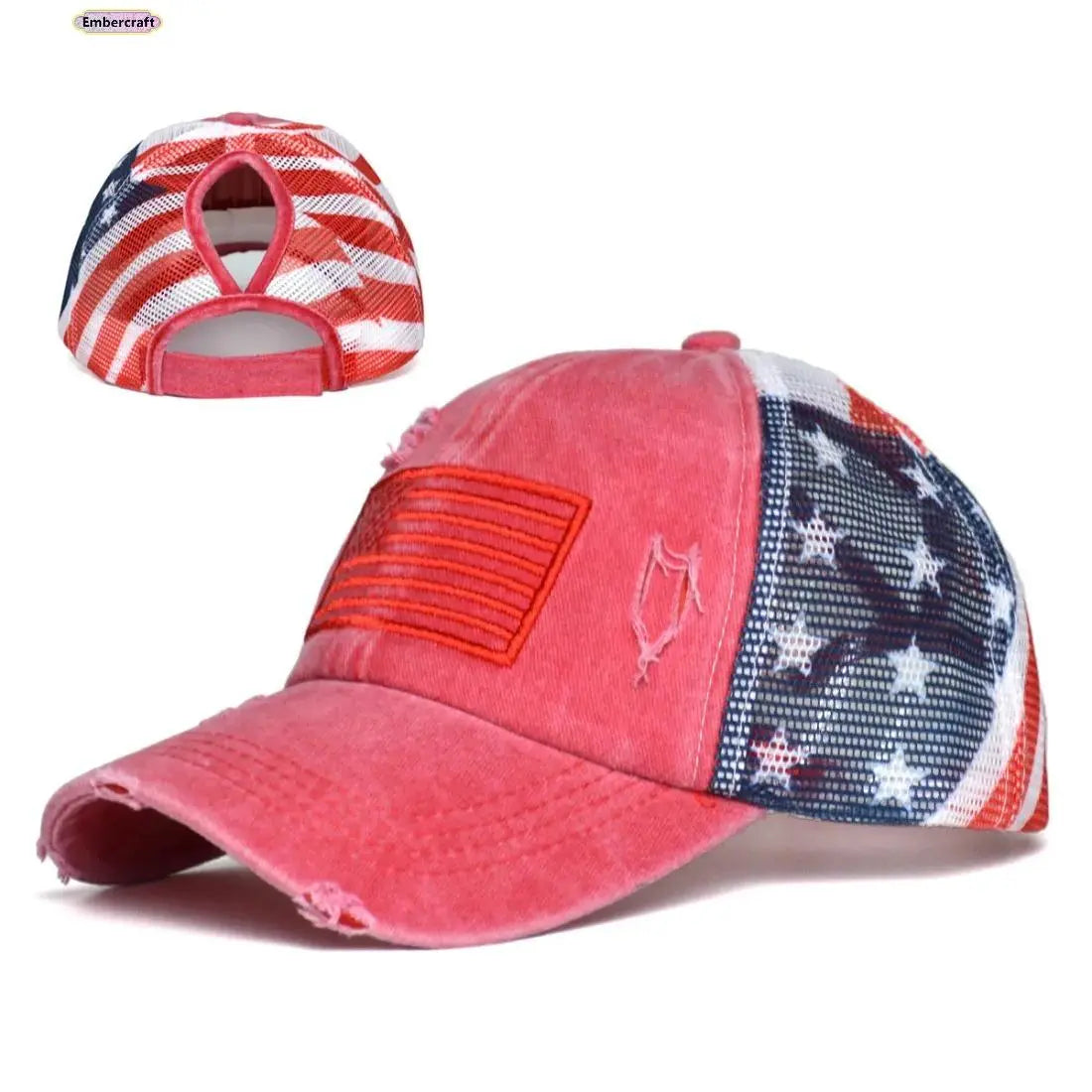 Women's Vintage American Flag Trucker Hat - Distressed Washed USA Patriotic Baseball Cap with Retro Mesh Back and Adjustable Snapback for Summer Outdoor Wear